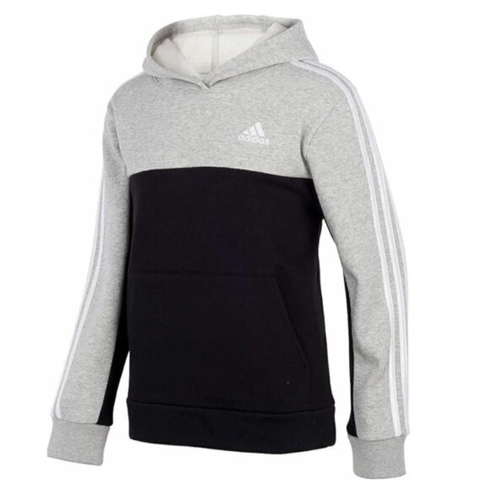 Adidas Youth Pullover Fleece Hoodie Heather Grey & Black‎ Size L (14/16) - Picture 2 of 4